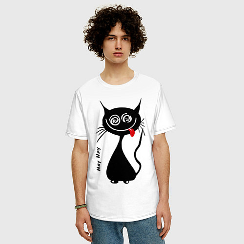 Мужская футболка оверсайз Кошка Мяу / Белый – фото 3