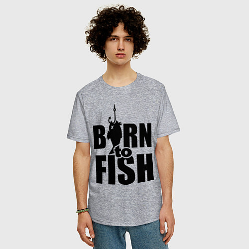 Мужская футболка оверсайз Born to fish / Меланж – фото 3