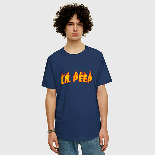 Мужская футболка оверсайз Lil Peep: Hell Flame / Тёмно-синий – фото 3