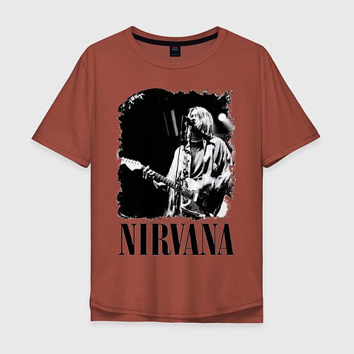 Мужская футболка оверсайз Black Nirvana / Кирпичный – фото 1