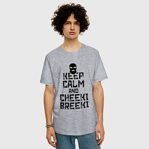 Мужская футболка оверсайз Keep Calm & Cheeki Breeki / Меланж – фото 3