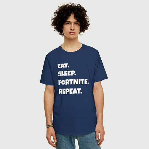 Мужская футболка оверсайз Eat Sleep Fortnite Repeat / Тёмно-синий – фото 3