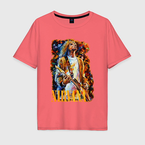 Мужская футболка оверсайз Cobain Art / Коралловый – фото 1