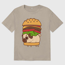 Футболка оверсайз мужская Мопс-бургер, цвет: миндальный