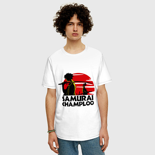 Мужская футболка оверсайз Самурай Champloo закат / Белый – фото 3