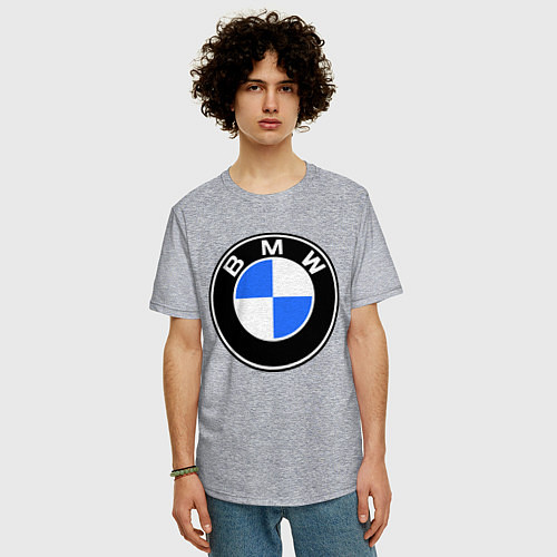 Мужская футболка оверсайз Logo BMW / Меланж – фото 3