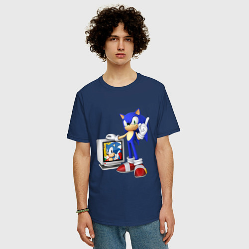 Мужская футболка оверсайз Sonic TV / Тёмно-синий – фото 3