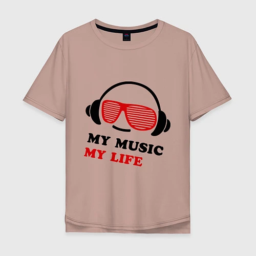 Мужская футболка оверсайз My music my life / Пыльно-розовый – фото 1
