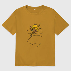 Футболка оверсайз мужская Спящий Гомер, цвет: горчичный