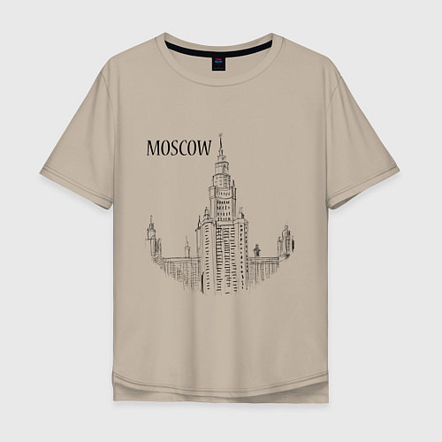 Мужская футболка оверсайз Moscow MSU / Миндальный – фото 1