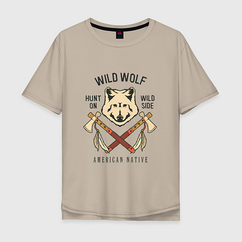 Мужская футболка оверсайз Wild Wolf / Миндальный – фото 1