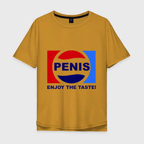 Мужская футболка оверсайз Penis. Enjoy the taste / Горчичный – фото 1