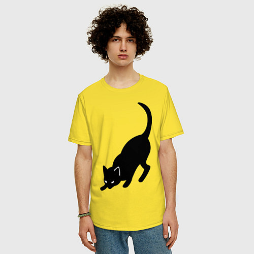 Мужская футболка оверсайз ЧернаяБелая кошечка / Желтый – фото 3