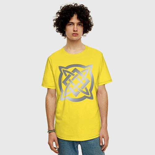 Мужская футболка оверсайз Звезда Сварога: серебро / Желтый – фото 3