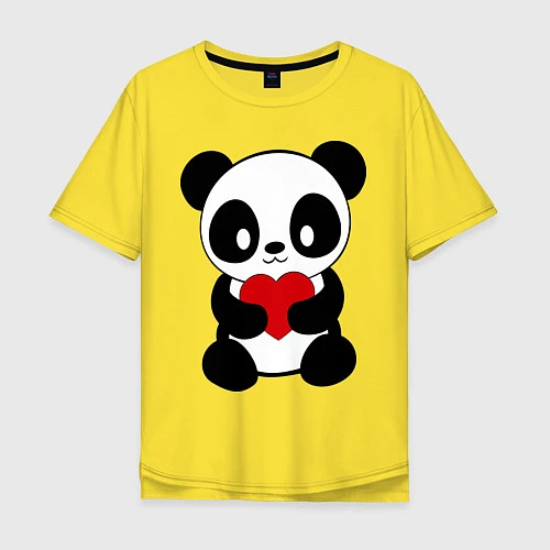 Мужская футболка оверсайз Пандочка с сердцем / Желтый – фото 1