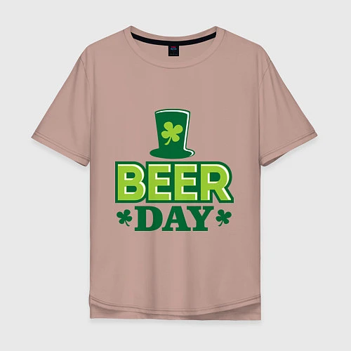 Мужская футболка оверсайз Beer day / Пыльно-розовый – фото 1