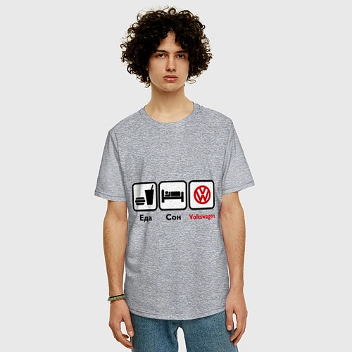 Мужская футболка оверсайз Еда, сон и Volkswagen / Меланж – фото 3
