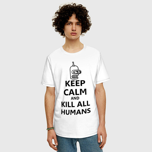 Мужская футболка оверсайз Keep Calm & Kill All Humans / Белый – фото 3