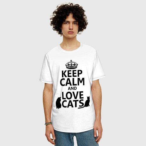 Мужская футболка оверсайз Keep Calm & Love Cats / Белый – фото 3