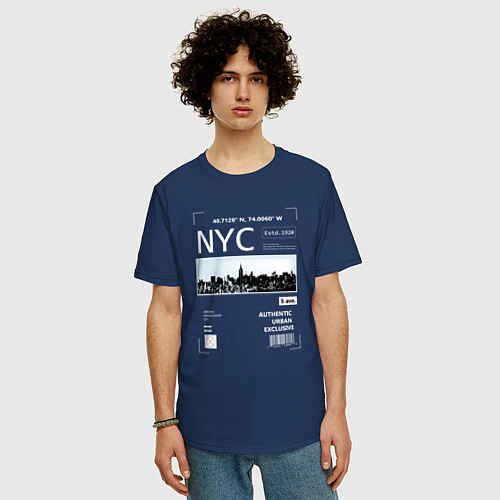 Мужская футболка оверсайз NYC Style / Тёмно-синий – фото 3