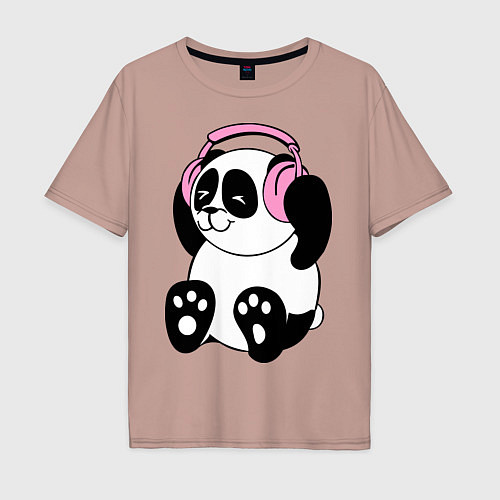 Мужская футболка оверсайз Panda in headphones панда в наушниках / Пыльно-розовый – фото 1