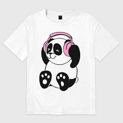 Футболка оверсайз мужская Panda in headphones панда в наушниках, цвет: белый