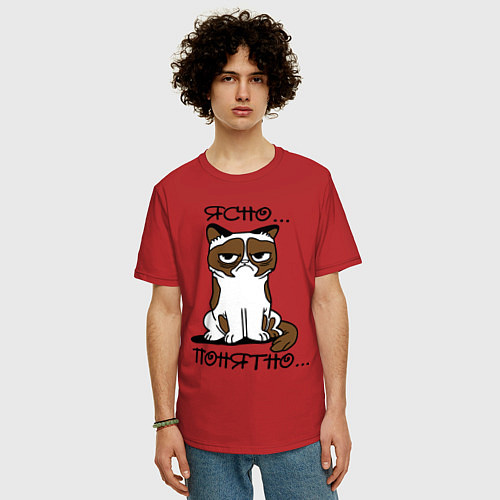 Мужская футболка оверсайз Ясно, понятно (грустный кот) / Красный – фото 3