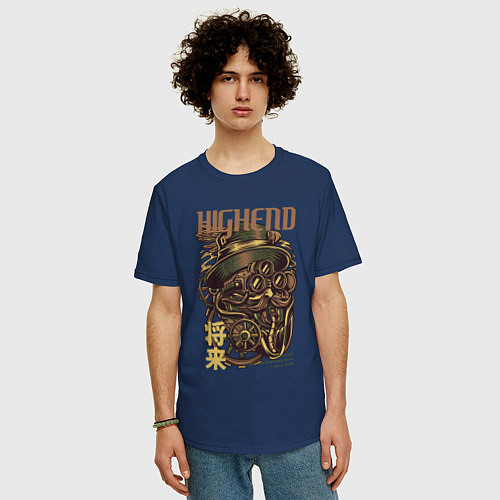Мужская футболка оверсайз Steampunk: High end / Тёмно-синий – фото 3