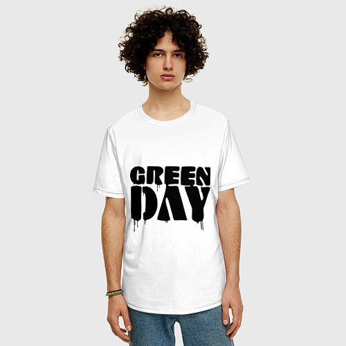 Мужская футболка оверсайз Greeen Day: spray style / Белый – фото 3
