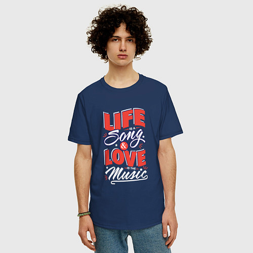 Мужская футболка оверсайз Life Song & Love Music / Тёмно-синий – фото 3