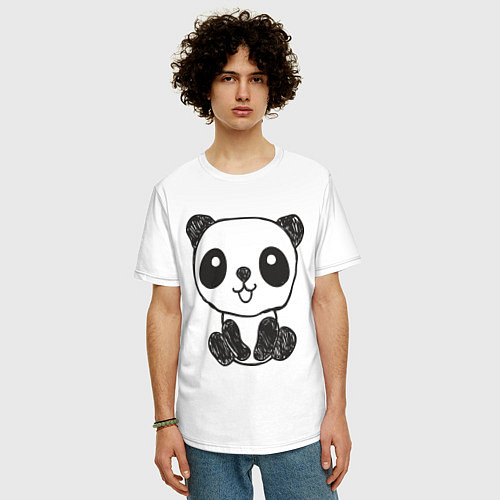 Мужская футболка оверсайз Малыш панда / Белый – фото 3
