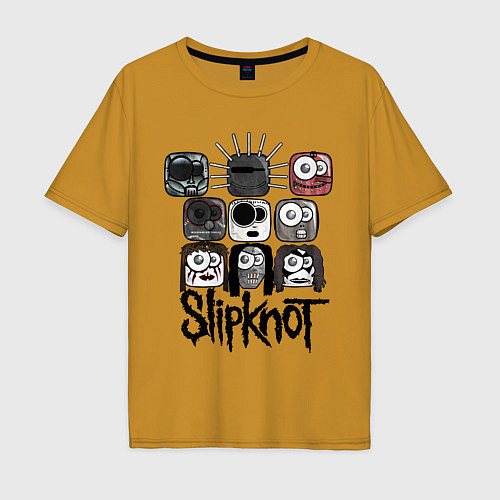 Мужская футболка оверсайз Slipknot Masks / Горчичный – фото 1