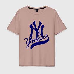 Футболка оверсайз мужская NY - Yankees, цвет: пыльно-розовый