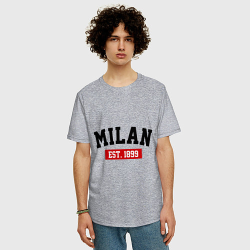 Мужская футболка оверсайз FC Milan Est. 1899 / Меланж – фото 3