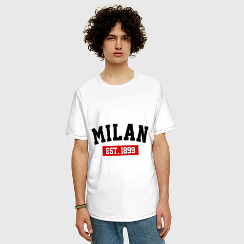 Мужская футболка оверсайз FC Milan Est. 1899 / Белый – фото 3
