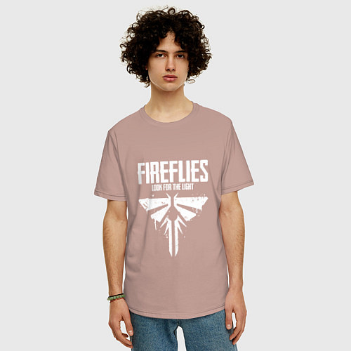 Мужская футболка оверсайз Fireflies: Look for the Light / Пыльно-розовый – фото 3