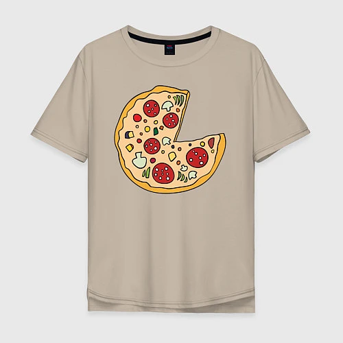 Мужская футболка оверсайз Пицца парная / Миндальный – фото 1
