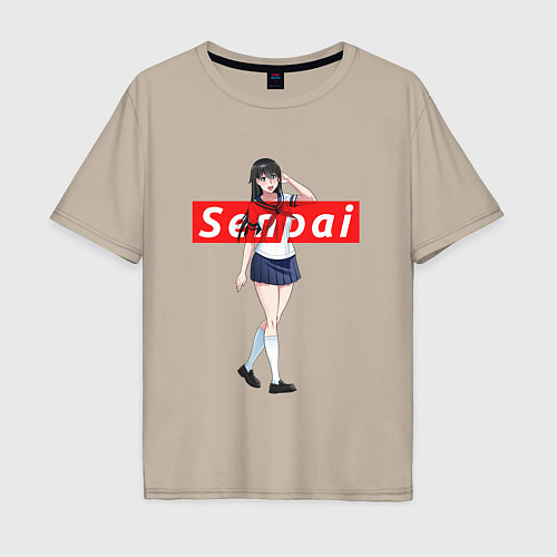 Мужская футболка оверсайз Senpai Kawai / Миндальный – фото 1