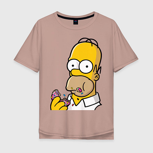 Мужская футболка оверсайз Гомер с Пончиком / Пыльно-розовый – фото 1
