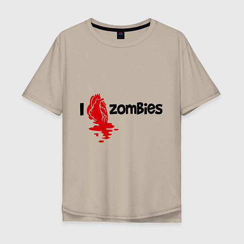 Мужская футболка оверсайз I love zombies / Миндальный – фото 1