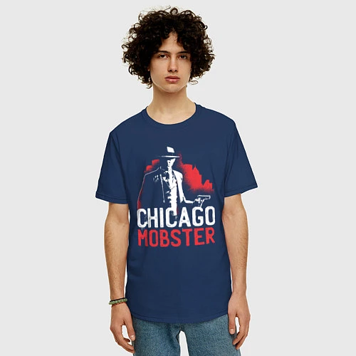 Мужская футболка оверсайз Chicago Mobster / Тёмно-синий – фото 3