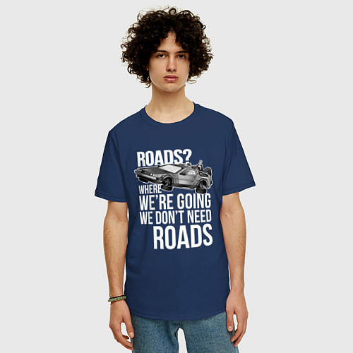Мужская футболка оверсайз We don't need roads / Тёмно-синий – фото 3