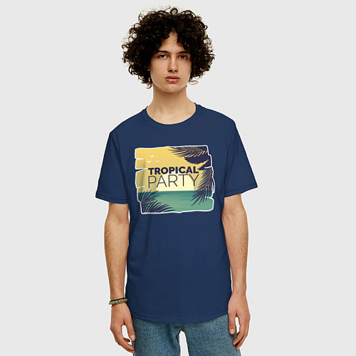 Мужская футболка оверсайз Тропическое лето / Тёмно-синий – фото 3