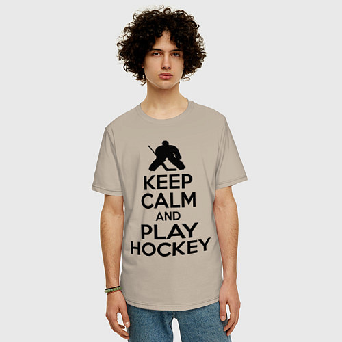 Мужская футболка оверсайз Keep Calm & Play Hockey / Миндальный – фото 3