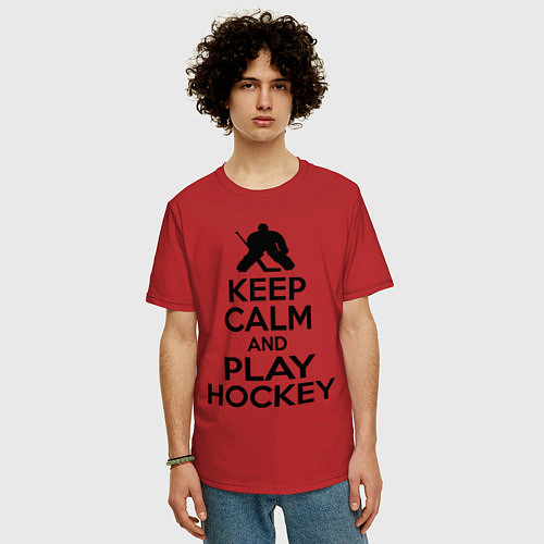 Мужская футболка оверсайз Keep Calm & Play Hockey / Красный – фото 3