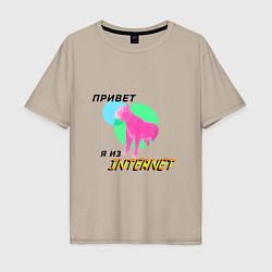 Футболка оверсайз мужская Привет я из internet, цвет: миндальный