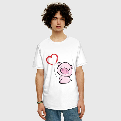 Мужская футболка оверсайз Pig Love / Белый – фото 3