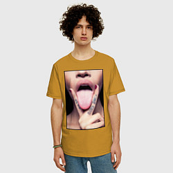 Футболка оверсайз мужская Кунилингус, цвет: горчичный — фото 2