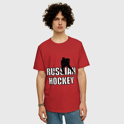 Мужская футболка оверсайз Russian hockey / Красный – фото 3