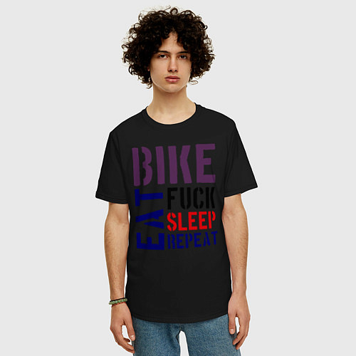 Мужская футболка оверсайз Bike eat sleep repeat / Черный – фото 3